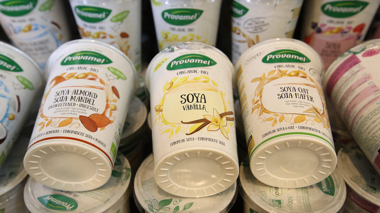 Vegan yogurt containers at the store