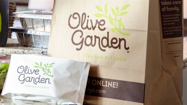 Olive Garden to-go bag on counter